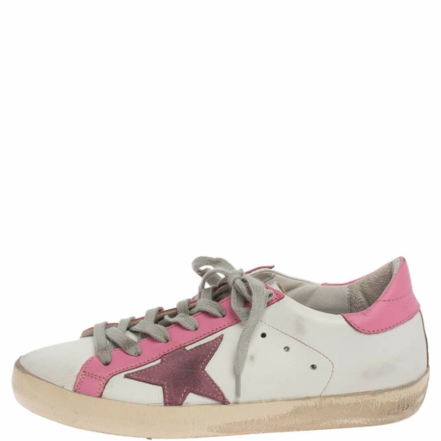 Women * | Golden Goose And Pink Leather Star Applique Low Top Sneakers Size 37 For Women White