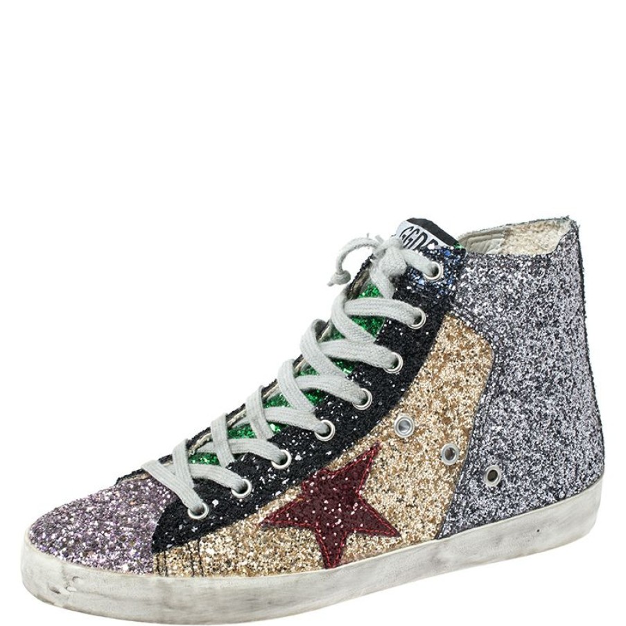 Women * | Golden Goose Coarse Glitter And Suede High Top Sneakers Size 40 For Women Multicolor