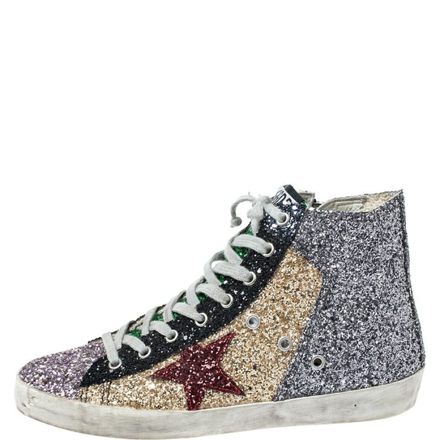 Women * | Golden Goose Coarse Glitter And Suede High Top Sneakers Size 40 For Women Multicolor