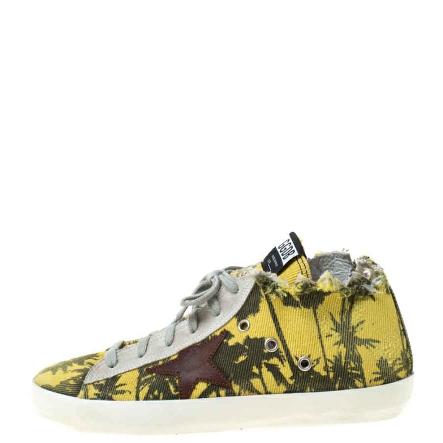 Women * | Golden Goose Palm Print Canvas High Top Lace Up Sneakers Size 39 For Women Yellow