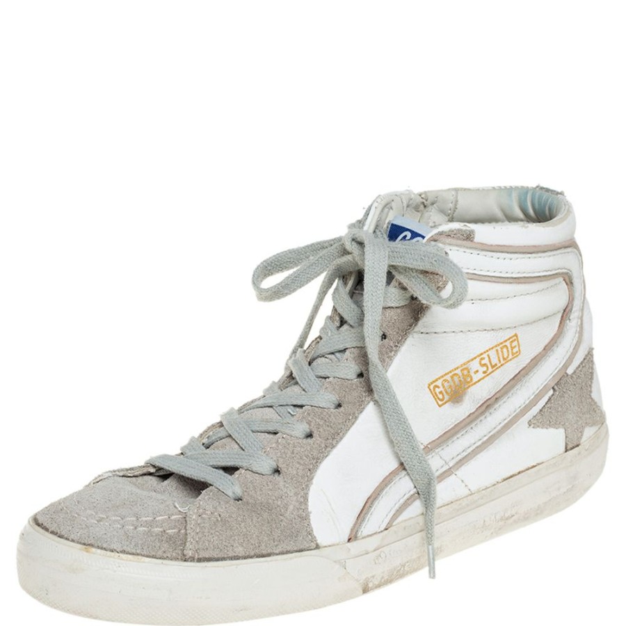 Men * | Golden Goose /Grey Leather And Suede High Top Sneakers Size 40 For Men White