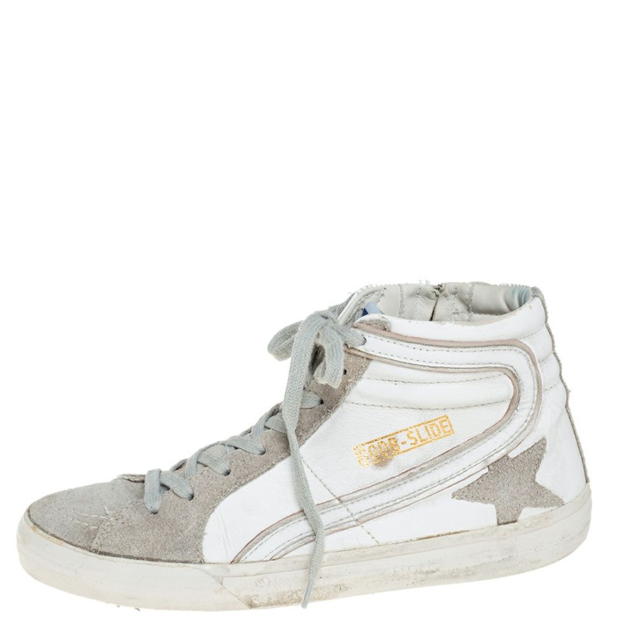 Men * | Golden Goose /Grey Leather And Suede High Top Sneakers Size 40 For Men White