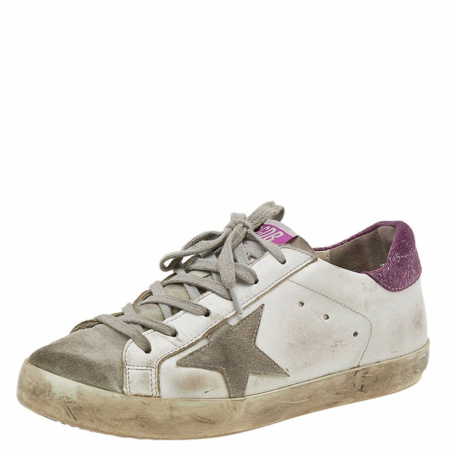 Women * | Golden Goose /Pink Leather And Suede Super Star Low Top Sneakers Size 36 For Women White