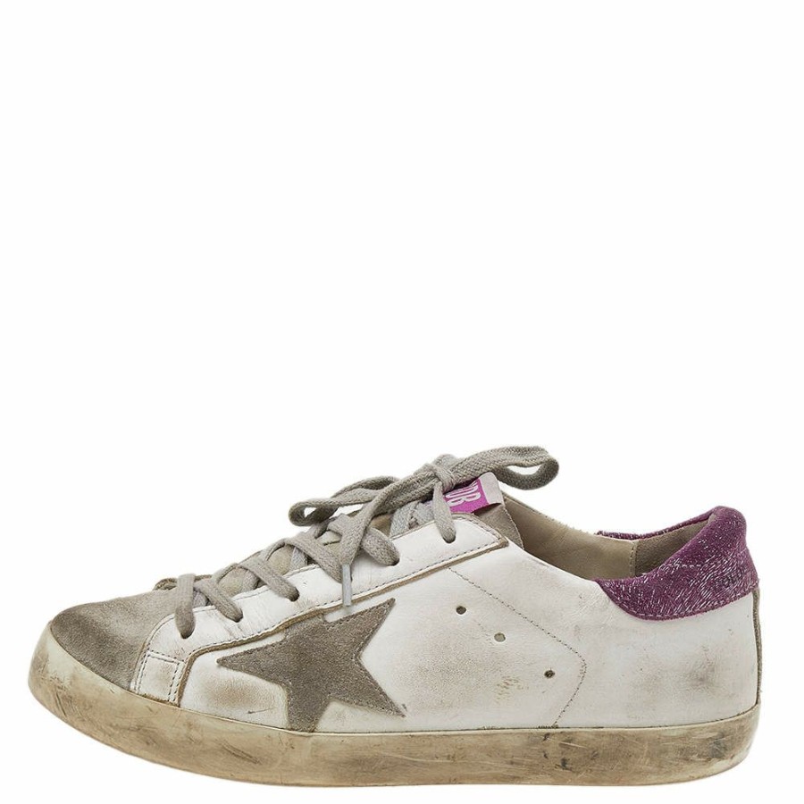 Women * | Golden Goose /Pink Leather And Suede Super Star Low Top Sneakers Size 36 For Women White