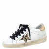 Women * | Golden Goose Deluxe Brand Leather Gold Metallic Tab Leopard Star Superstar Size 35 For Women White